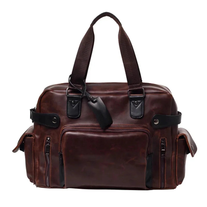 Korean Style Retro Men's Documents Handbag Large Capacity Computer Laptop Male PU Leather Briefcase Daily Shoulder Bag