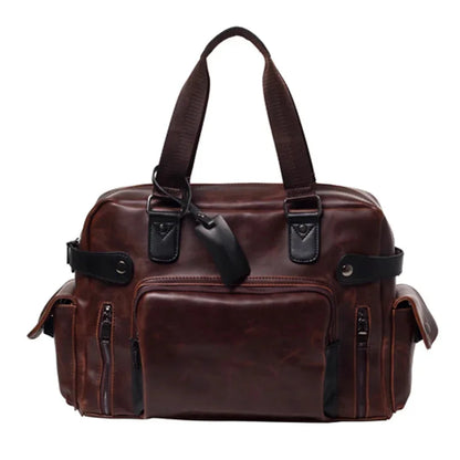 Korean Style Retro Men's Documents Handbag Large Capacity Computer Laptop Male PU Leather Briefcase Daily Shoulder Bag