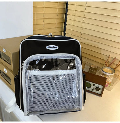 Korean Style Women Girl Backpacks Students School Waterproof Transparent Multiple Pockets Cute ItBags Laptop Bags