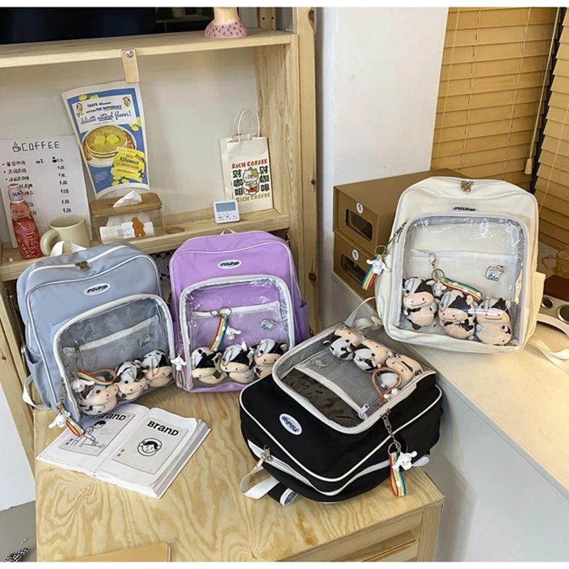Korean Style Women Girl Backpacks Students School Waterproof Transparent Multiple Pockets Cute ItBags Laptop Bags