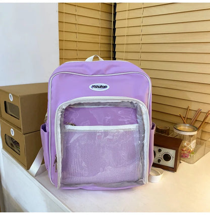 Korean Style Women Girl Backpacks Students School Waterproof Transparent Multiple Pockets Cute ItBags Laptop Bags