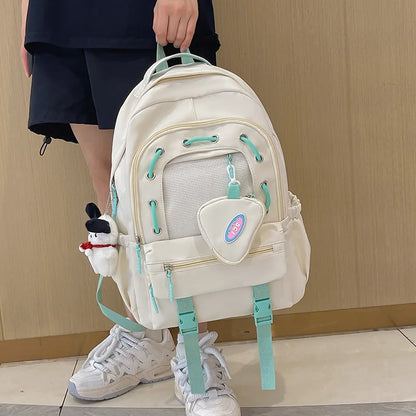 Korean Style Women Multi Pockets Backpacks Preppy Honeycomb Breathable Girl Students School Bags Teenager ShoulderBags