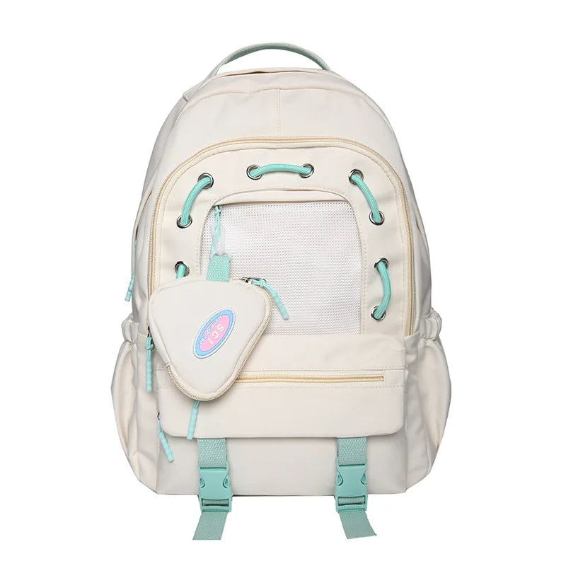 Korean Style Women Multi Pockets Backpacks Preppy Honeycomb Breathable Girl Students School Bags Teenager ShoulderBags