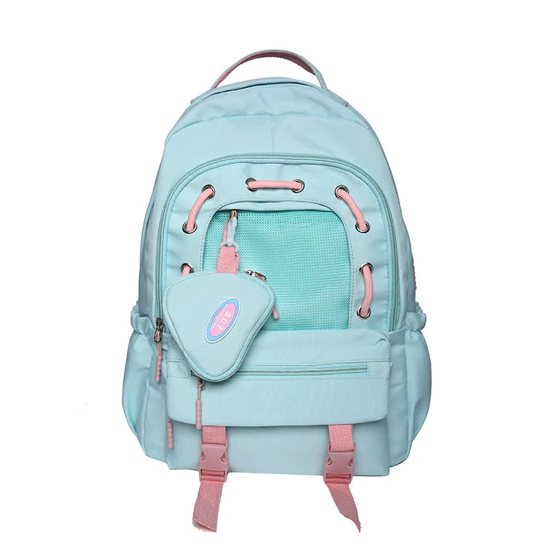 Korean Style Women Multi Pockets Backpacks Preppy Honeycomb Breathable Girl Students School Bags Teenager ShoulderBags
