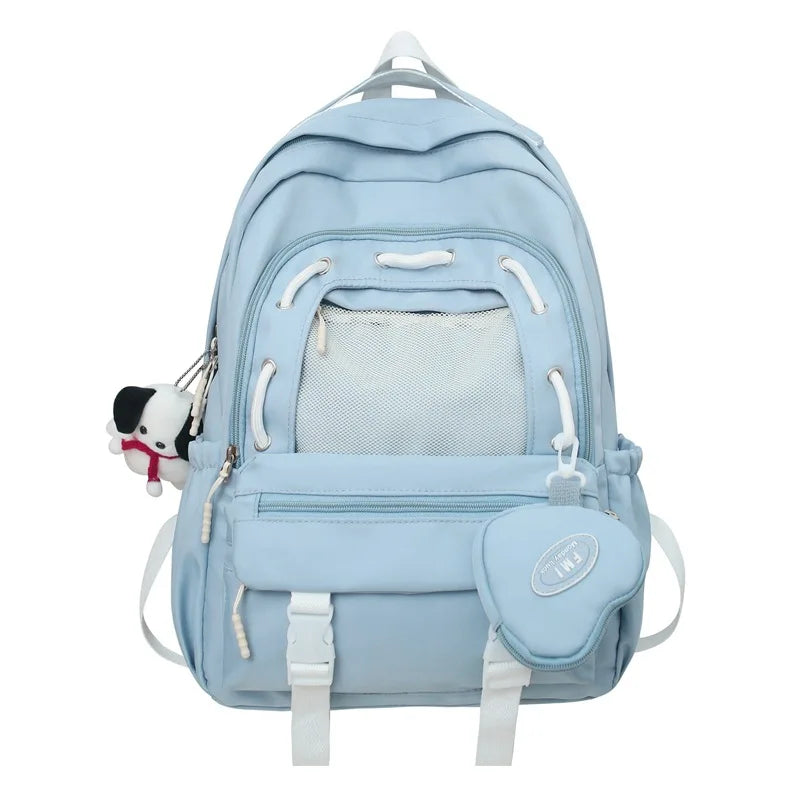 Korean Style Women Multi Pockets Backpacks Preppy Honeycomb Breathable Girl Students School Bags Teenager ShoulderBags