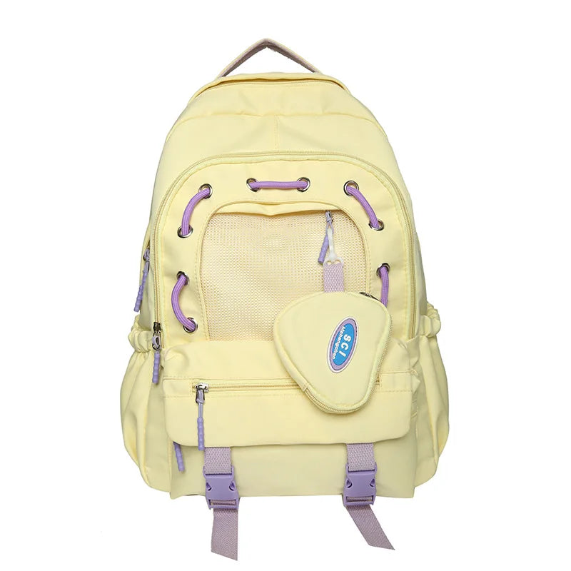 Korean Style Women Multi Pockets Backpacks Preppy Honeycomb Breathable Girl Students School Bags Teenager ShoulderBags