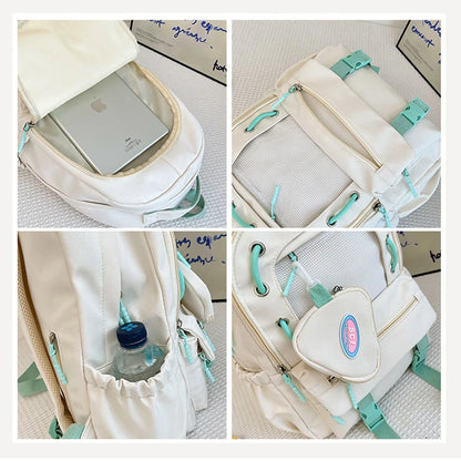 Korean Style Women Multi Pockets Backpacks Preppy Honeycomb Breathable Girl Students School Bags Teenager ShoulderBags