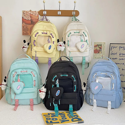 Korean Style Women Multi Pockets Backpacks Preppy Honeycomb Breathable Girl Students School Bags Teenager ShoulderBags