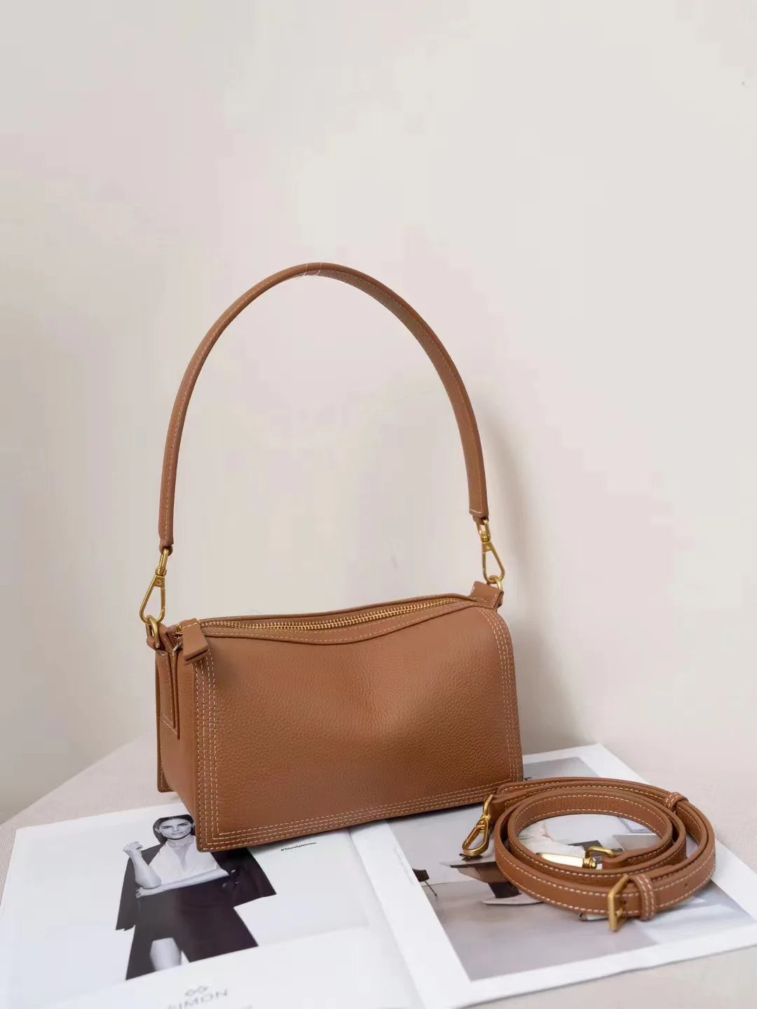 Korean Sweet All-match Shoulder Bags 2024 New Spring New Genuine Leather Underarm Handbags Female Large Capacity Purses Clutch