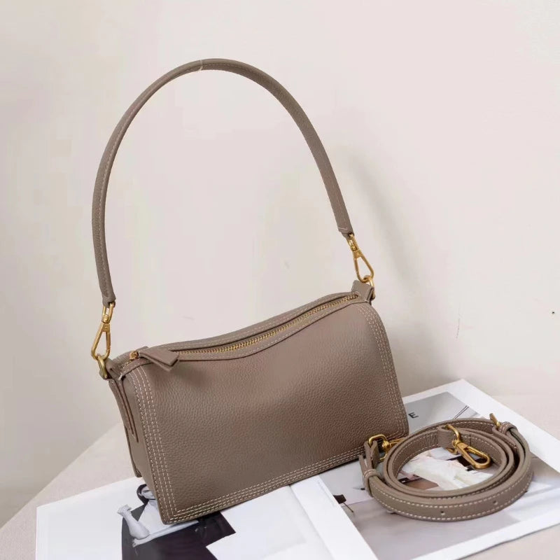 Korean Sweet All-match Shoulder Bags 2024 New Spring New Genuine Leather Underarm Handbags Female Large Capacity Purses Clutch