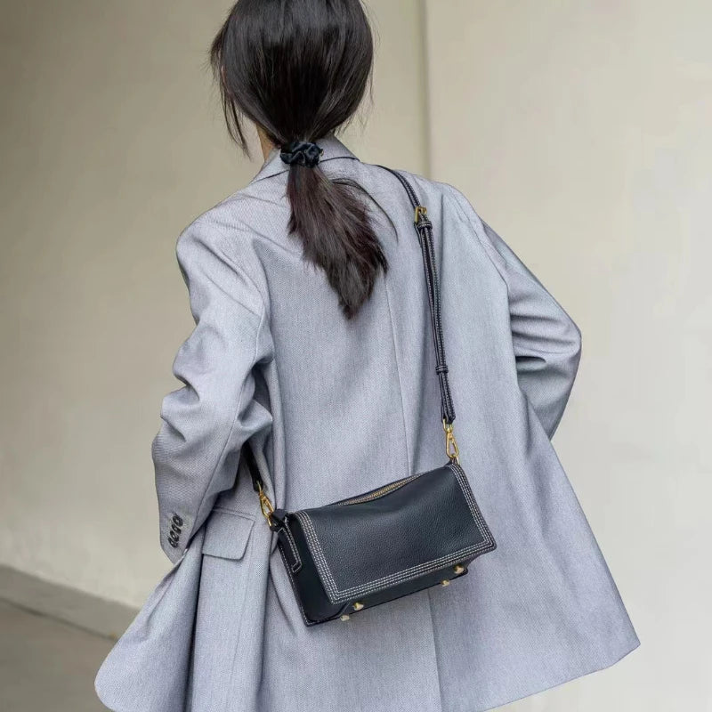 Korean Sweet All-match Shoulder Bags 2024 New Spring New Genuine Leather Underarm Handbags Female Large Capacity Purses Clutch