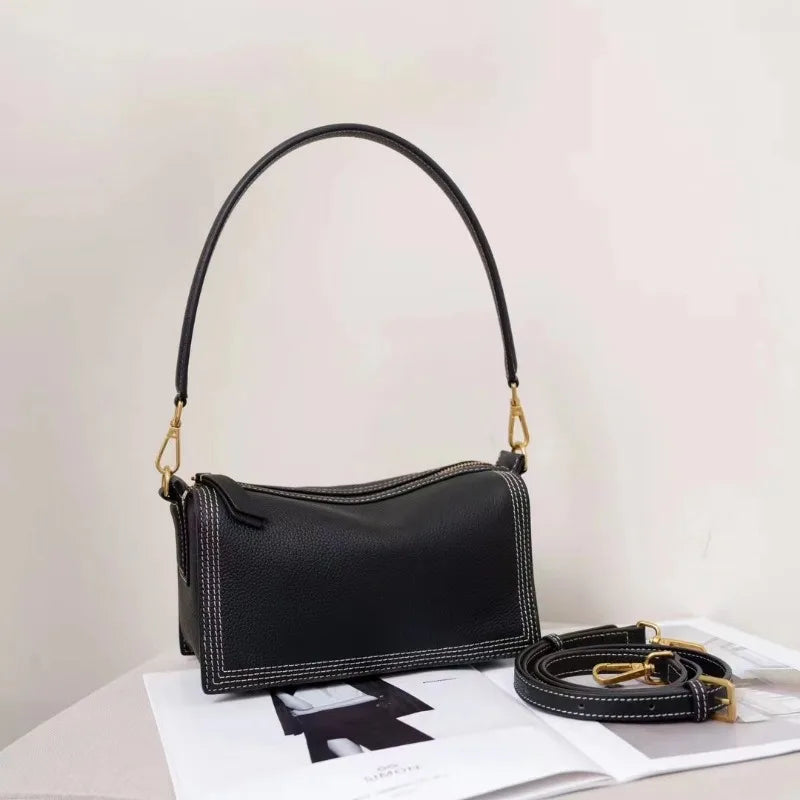 Korean Sweet All-match Shoulder Bags 2024 New Spring New Genuine Leather Underarm Handbags Female Large Capacity Purses Clutch
