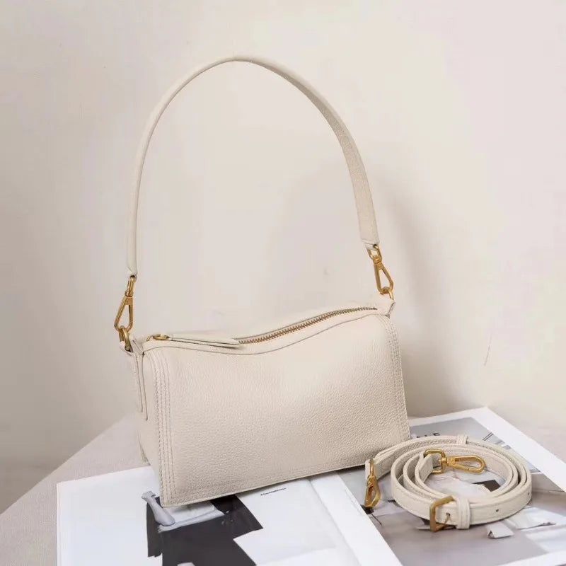 Korean Sweet All-match Shoulder Bags 2024 New Spring New Genuine Leather Underarm Handbags Female Large Capacity Purses Clutch