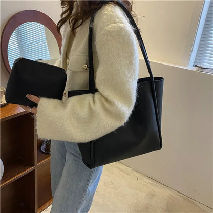 Korean Version Solid Color 2024 New Women's Bag Simple Portable Tote Bag Large Capacity Shoulder Bag Luxury Designer Handbag