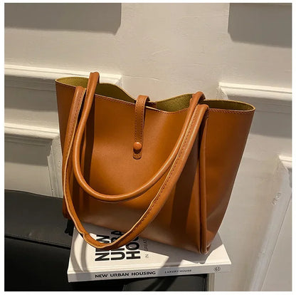 Korean Version Solid Color 2024 New Women's Bag Simple Portable Tote Bag Large Capacity Shoulder Bag Luxury Designer Handbag