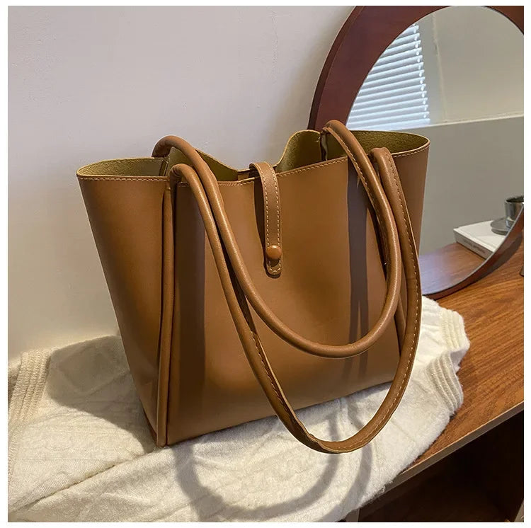 Korean Version Solid Color 2024 New Women's Bag Simple Portable Tote Bag Large Capacity Shoulder Bag Luxury Designer Handbag