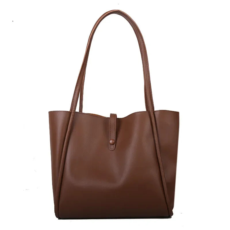 Korean Version Solid Color 2024 New Women's Bag Simple Portable Tote Bag Large Capacity Shoulder Bag Luxury Designer Handbag