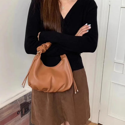 Korean Vintage Minority Designer Folds Handbags Women Shoulder Bags Fashion Ruched Underarm Bag 2024 Trend New Women's Purses