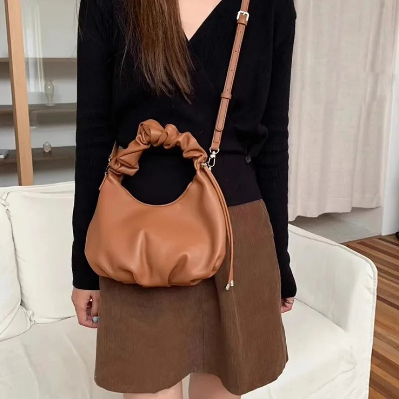 Korean Vintage Minority Designer Folds Handbags Women Shoulder Bags Fashion Ruched Underarm Bag 2024 Trend New Women's Purses