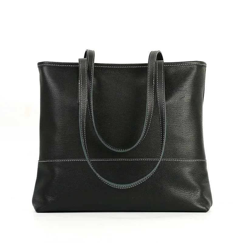 Korean Women's Genuine Leather Shoulder Bag Large Capacity Simple Tote Solid All-match Casual Handbags Practical Travel Bag