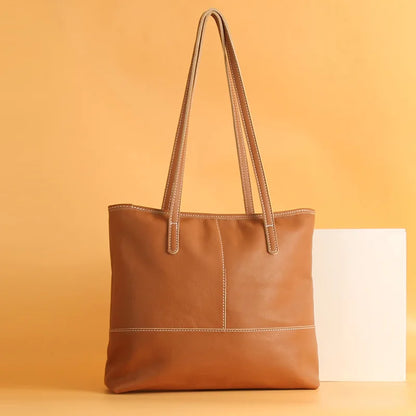 Korean Women's Genuine Leather Shoulder Bag Large Capacity Simple Tote Solid All-match Casual Handbags Practical Travel Bag