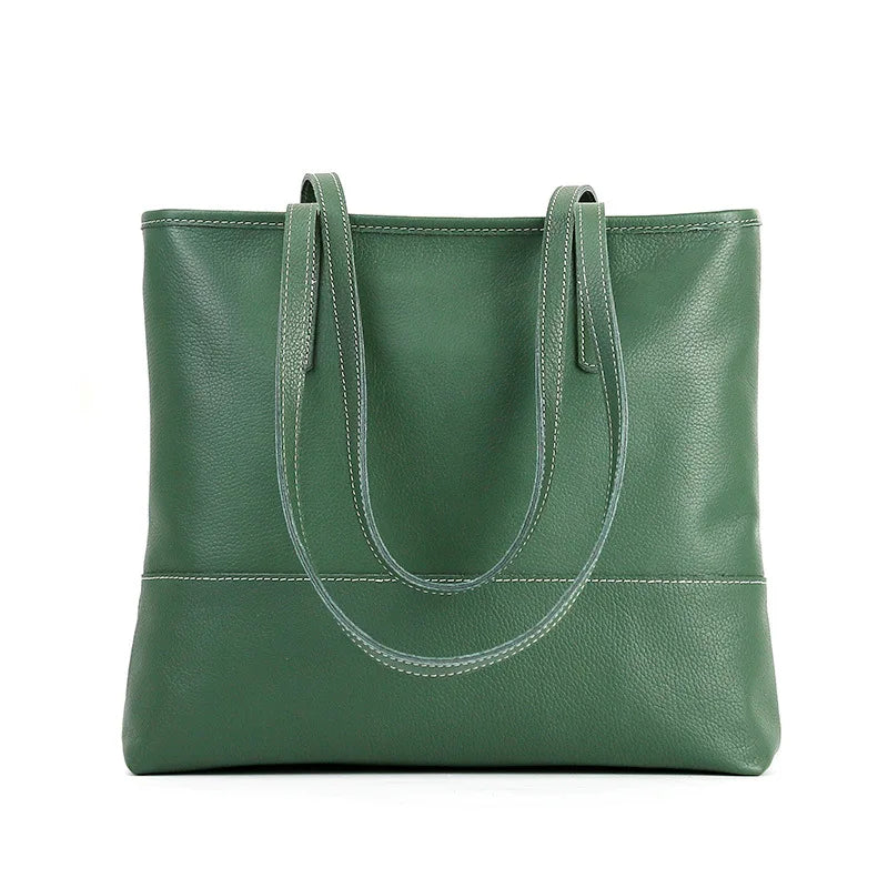 Korean Women's Genuine Leather Shoulder Bag Large Capacity Simple Tote Solid All-match Casual Handbags Practical Travel Bag
