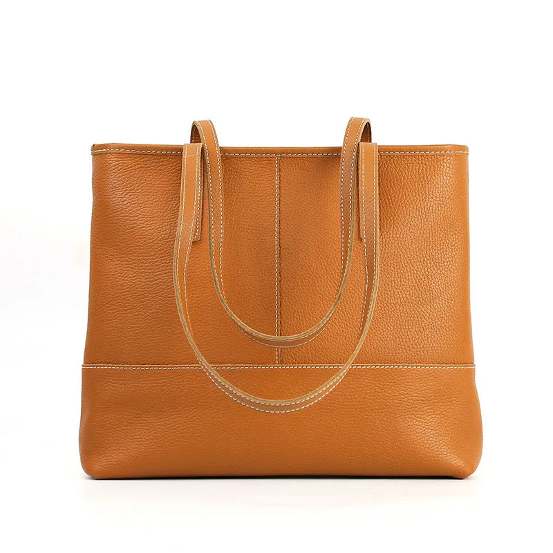 Korean Women's Genuine Leather Shoulder Bag Large Capacity Simple Tote Solid All-match Casual Handbags Practical Travel Bag