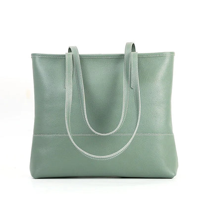 Korean Women's Genuine Leather Shoulder Bag Large Capacity Simple Tote Solid All-match Casual Handbags Practical Travel Bag