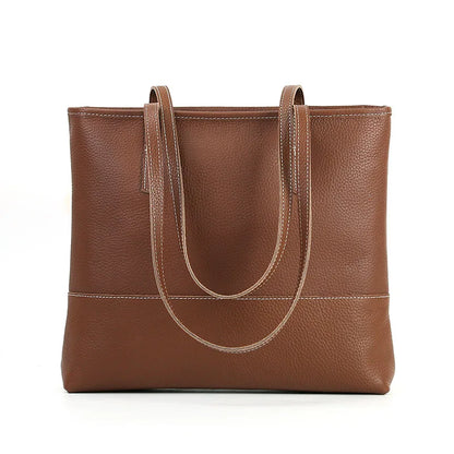 Korean Women's Genuine Leather Shoulder Bag Large Capacity Simple Tote Solid All-match Casual Handbags Practical Travel Bag