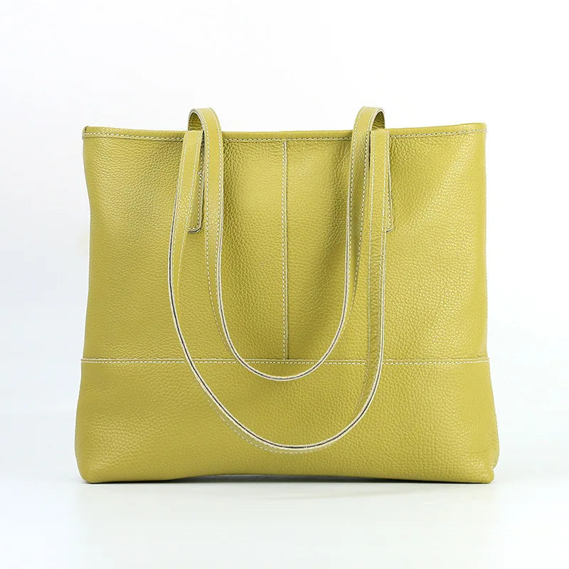 Korean Women's Genuine Leather Shoulder Bag Large Capacity Simple Tote Solid All-match Casual Handbags Practical Travel Bag