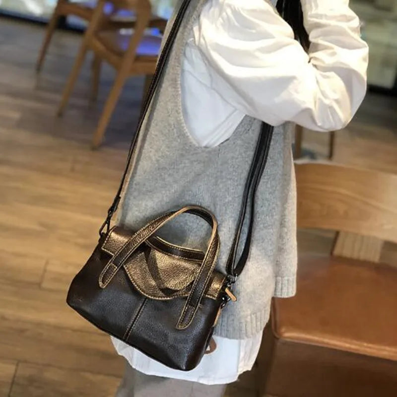 Korean version new mini  Fashion soft cowhide handbag clamshell retro single shoulder crossbody chain women's small square bag
