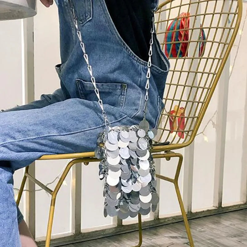 Korean version of the new silver sequin hand-hung ring mobile phone bag casual sequin single shoulder crossbody bag fashion bag
