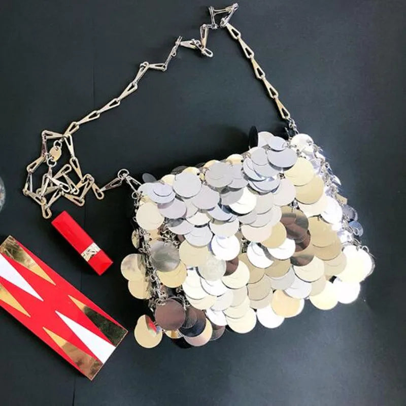 Korean version of the new silver sequin hand-hung ring mobile phone bag casual sequin single shoulder crossbody bag fashion bag