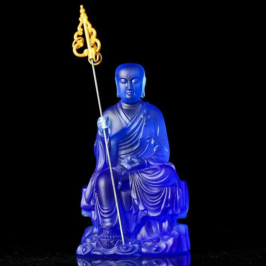 Ksitigahba Boddhisattva Blue seated statues colored glaze Buddha temple supplies decorations home worship