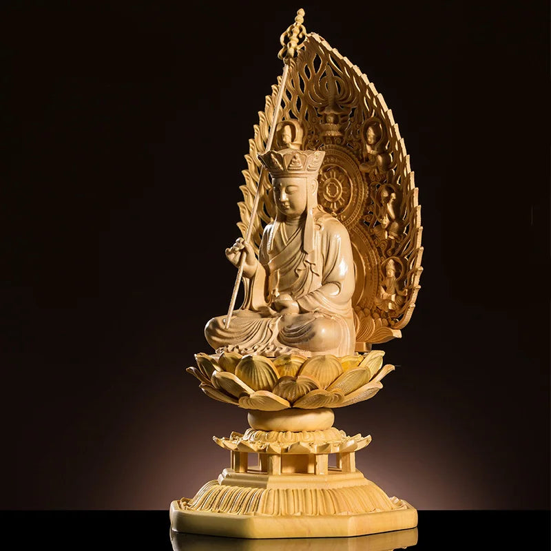 Ksitigarbha King Of The Inferno 17cm Chinese Boxwood Buddha Statue Goddess Wood Boudha Craft Feng Shui For Home Decor