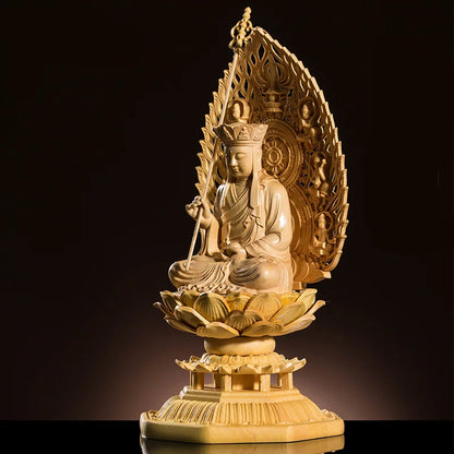 Ksitigarbha King Of The Inferno 17cm Chinese Boxwood Buddha Statue Goddess Wood Boudha Craft Feng Shui For Home Decor