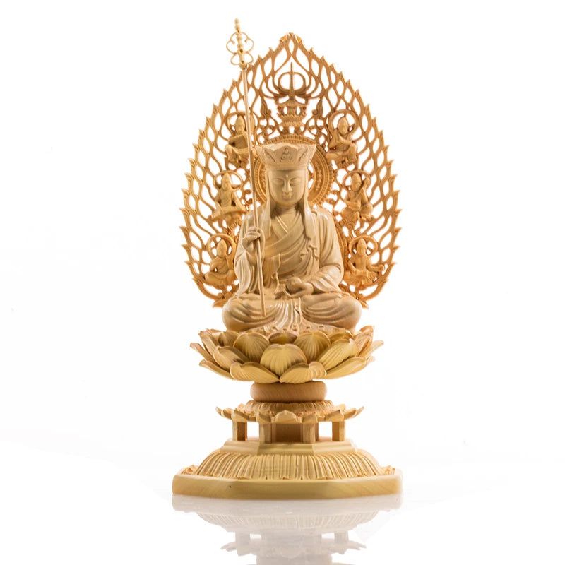 Ksitigarbha King Of The Inferno 17cm Chinese Boxwood Buddha Statue Goddess Wood Boudha Craft Feng Shui For Home Decor