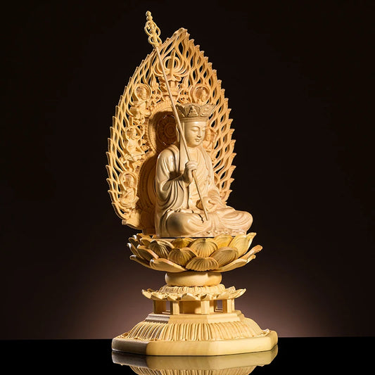 Ksitigarbha King Of The Inferno 17cm Chinese Boxwood Buddha Statue Goddess Wood Boudha Craft Feng Shui For Home Decor