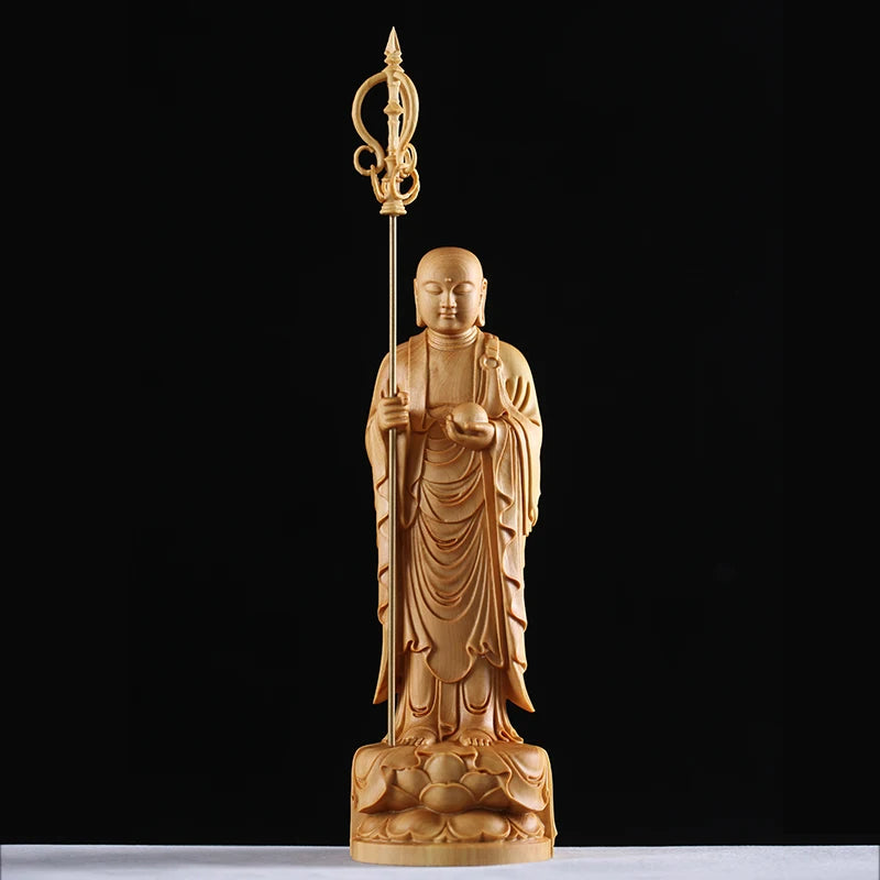 Ksitigarbha figure of Buddha Wood Figurines Chinese Dizang Earth Store Buddhist Monk Solid Wood Collection