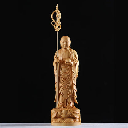 Ksitigarbha figure of Buddha Wood Figurines Chinese Dizang Earth Store Buddhist Monk Solid Wood Collection