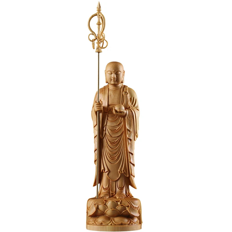 Ksitigarbha figure of Buddha Wood Figurines Chinese Dizang Earth Store Buddhist Monk Solid Wood Collection