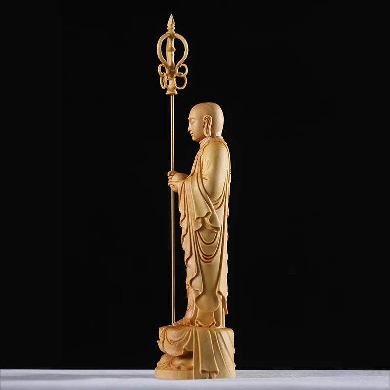 Ksitigarbha figure of Buddha Wood Figurines Chinese Dizang Earth Store Buddhist Monk Solid Wood Collection