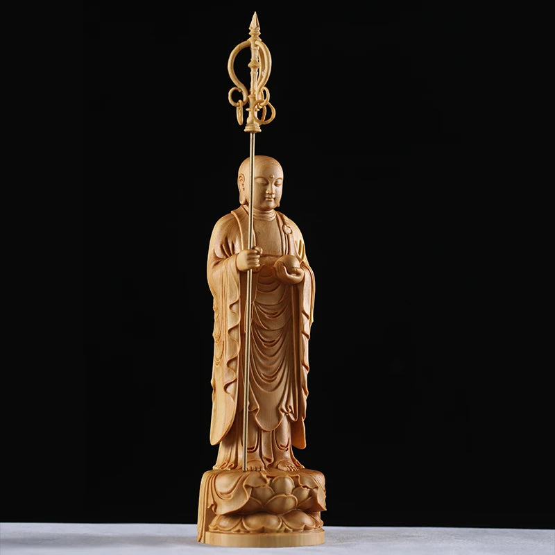 Ksitigarbha figure of Buddha Wood Figurines Chinese Dizang Earth Store Buddhist Monk Solid Wood Collection
