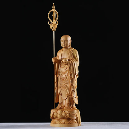Ksitigarbha figure of Buddha Wood Figurines Chinese Dizang Earth Store Buddhist Monk Solid Wood Collection