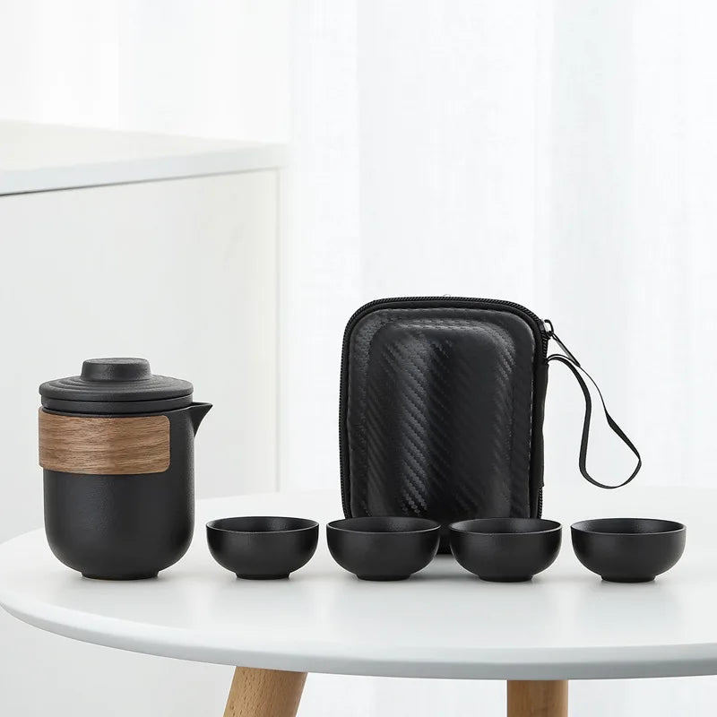 Kuai Ke Cup Travel Tea Set Carrying Bag Kung Fu Tea Cup Single One Pot Four Cup Outdoor Teapot Small Set Cup Set