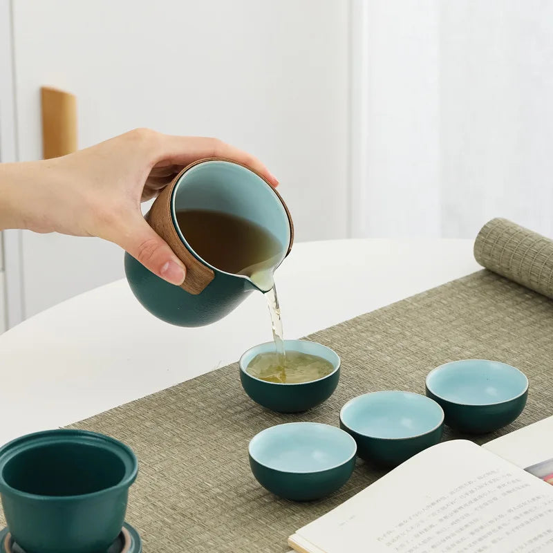 Kuai Ke Cup Travel Tea Set Carrying Bag Kung Fu Tea Cup Single One Pot Four Cup Outdoor Teapot Small Set Cup Set