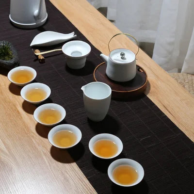 Kung Fu Chinese Tea Set Modern Minimalist Home Solid Color Ceramics Household Teapot White Porcelain Office Teaware Set