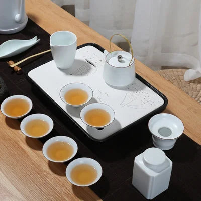 Kung Fu Chinese Tea Set Modern Minimalist Home Solid Color Ceramics Household Teapot White Porcelain Office Teaware Set
