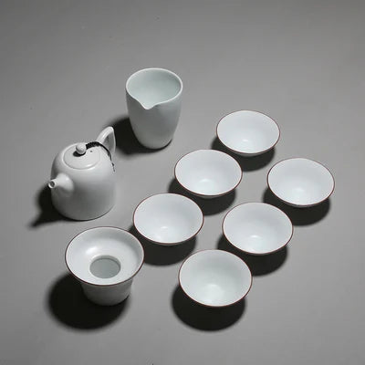 Kung Fu Chinese Tea Set Modern Minimalist Home Solid Color Ceramics Household Teapot White Porcelain Office Teaware Set
