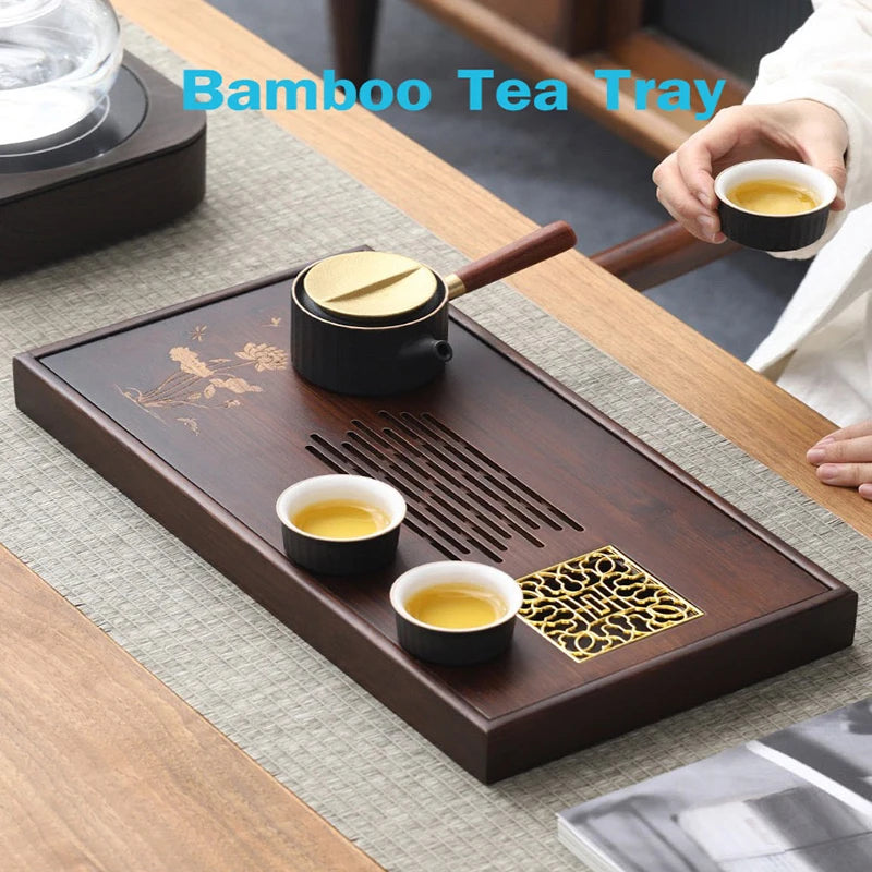 Kung Fu Tea Set Chinese Natural Bamboo Tea Tray Drainage Water Storage Drawer Household Tea Board Chinese Tea Storage Tray